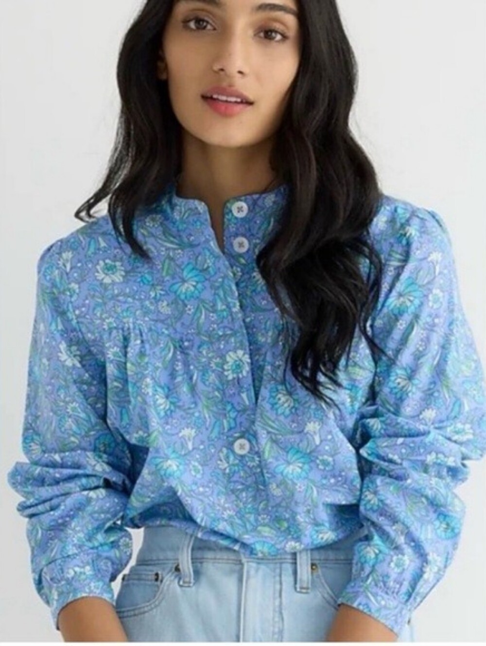 J. Crew Fresco Blue Floral Popover Top